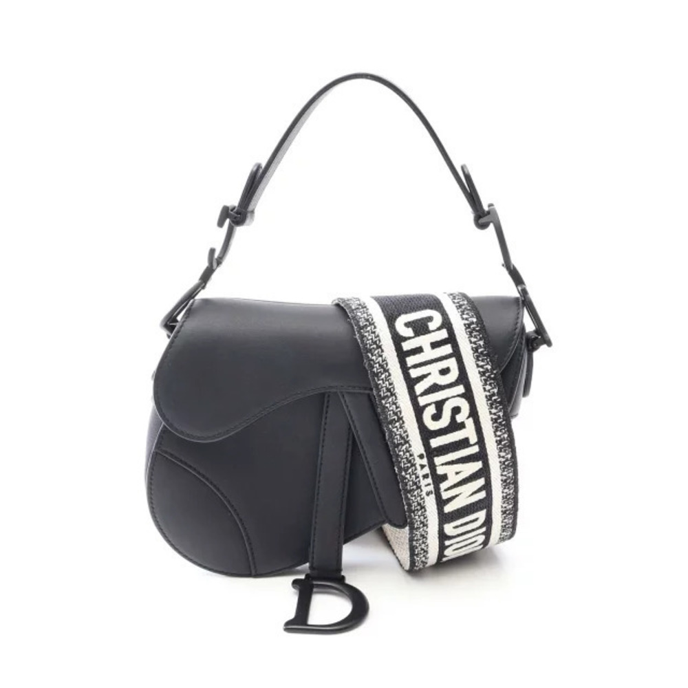 Christian Dior Saddle Bag Handbag Leather Black